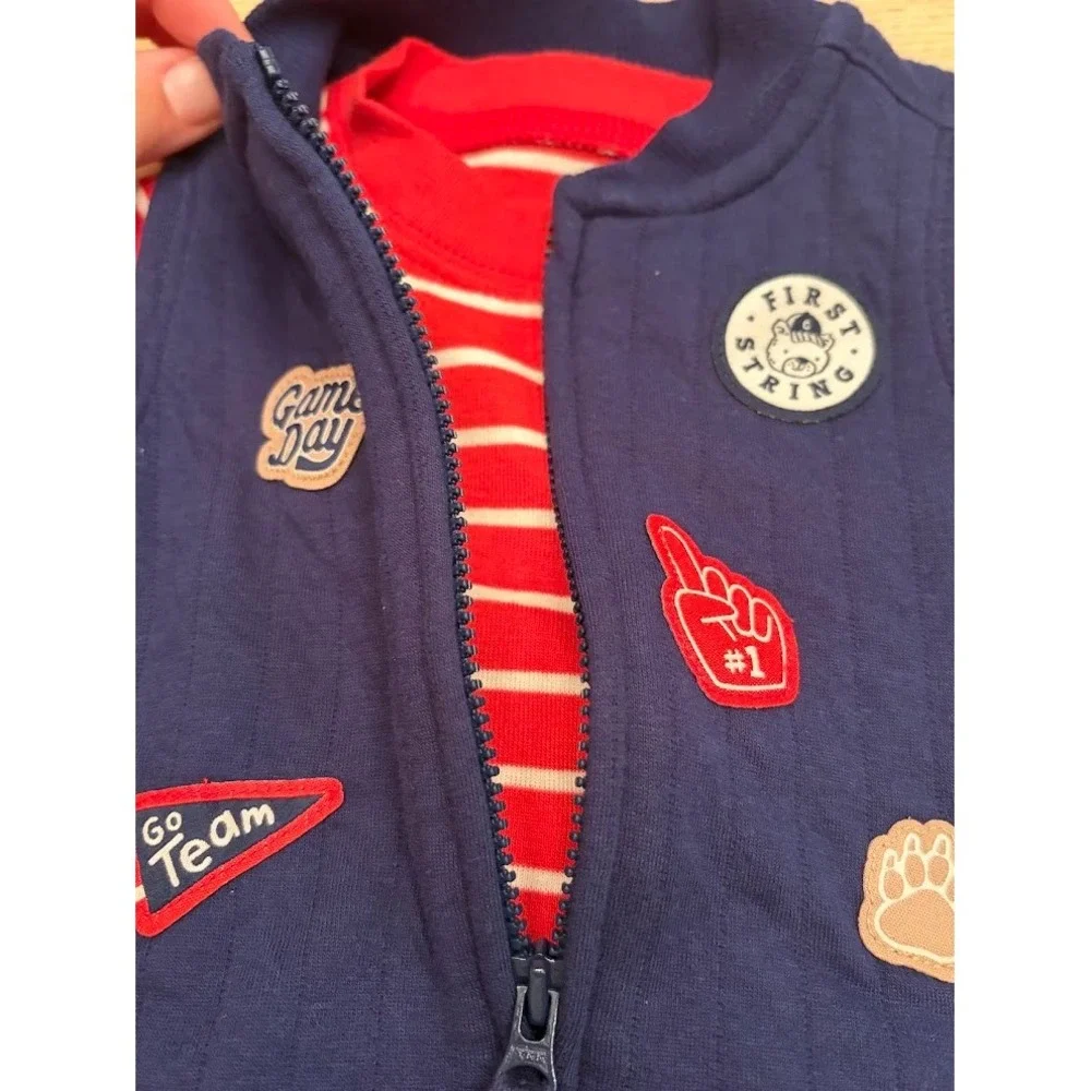 Carters Baby Boys 2 Piece Set Red Striped Bodysuit Navy Blue Sports Vest 3M